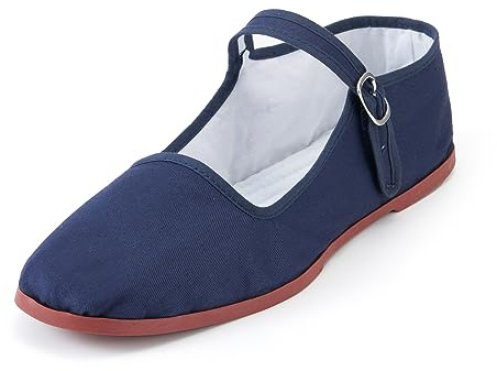 Sugarscent Women’s Mary Jane Flats, Classic Cloth China Flats, Chinese Slippers for Women, Kung Fu Shoes, China Doll Shoes, Tai Chi Shoes (navy cotton, US Footwear Size System, Adult, Women, Numeric, Medium, 7.5)