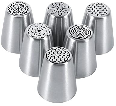 6 Pieces Russian Piping Nozzles Set Flower Frosting Tips Nozzles Reusable, 6 pcs