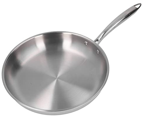 plplaaoo Edelstahl-Bratpfanne, ofenfeste Induktionspfanne, Edelstahlpfanne mit ergonomischem Griff, verdickt, unbeschichtet, 3 Schichten, 304 Edelstahl, Pfanne für vielseitiges Kochen (28 cm)