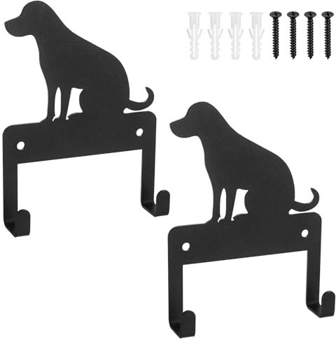 Hmkesoteric 2 Pcs Cute Dog Wall Mounted Black Key Holder with 2 Hooks | Self‑adhesive or Drill Installation, for Hallway Entryway Kitchen, Wall Mounted Key Hooks for Home Storage