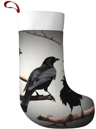 BREAUX Schwarze Krähenvögel auf einem Ast Weihnachtsstrümpfe, ultraweiche Samt-Weihnachtsstrümpfe, Kamindekoration, 45 cm