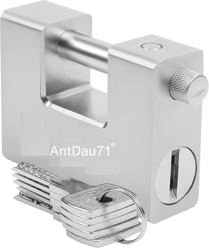 AntDau71® - Lucchetto Corazzato rivestito Antiscasso da 1 Kg con 5 Chiavi - Acciaio Massiccio - Grillo Spesso 12 mm - Catenaccio Moto, Serranda, Cancello, Sicurezza Garage. Lunghezza 84mm - CW925