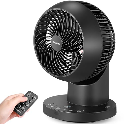 LeaderPro Ventilatore da Tavolo Silenzioso con Telecomando, 360° Oscillazione Regolabile, Circolazione dell’Aria Ottimale, 32 W, Ideale per Casa e Ufficio, Nero