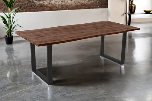 SAM Esstisch Josy 220x100 cm Holz Nussbaum-Optik U-Gestell schwarz | 40 mm Tischplatte mit Baumkante, Metallgestell, Tisch für Esszimmer & Küche