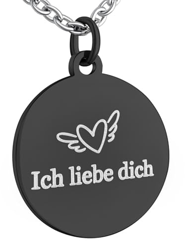 Hanessa Personalisierte Kette mit Gravur Edelstahl 50 cm mit Anhänger rund in silber - Personalisierte Halskette für Männer und Frauen - Personalisierter Schmuck Damen Herren