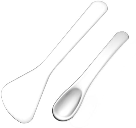 HJZHII 2 espátulas cosméticas, espátulas cosméticas de acero inoxidable, mini cucharas de maquillaje, espátula, crema para ojos, aplicador, máscara facial, cuidado de la piel, pala para mezclar