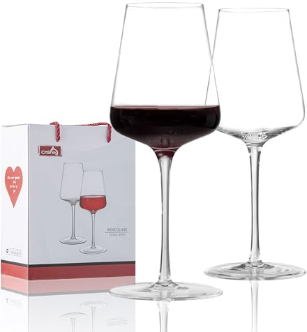 CnSneg Wine Glasses Set of 2, Premium Crystal Wine Glasses 13.5OZ for Red and White, Hand Blown Wine Glass with Long Stem, Thin Rim, Unique Wedding Gift