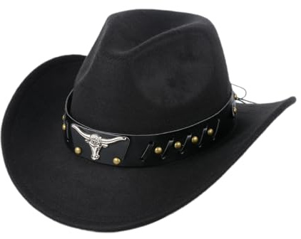 Cappello da cowboy da uomo e donna, cappello da cowboy western a tesa larga, in feltro western Chinlon, cappello da esterno, cappello da cowboy western unisex, cappello per feste, accessorio per