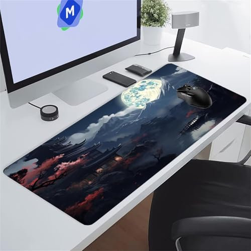Tapis de Souris XXL 1200x600x3 mm, Mouse Pad Gaming Tour Montagne Lune, sous-Main Bureau Gamer Extra Large avec Base Antidérapante Améliorer précision et Vitesse, pour Gamer, Ordinateur, PC