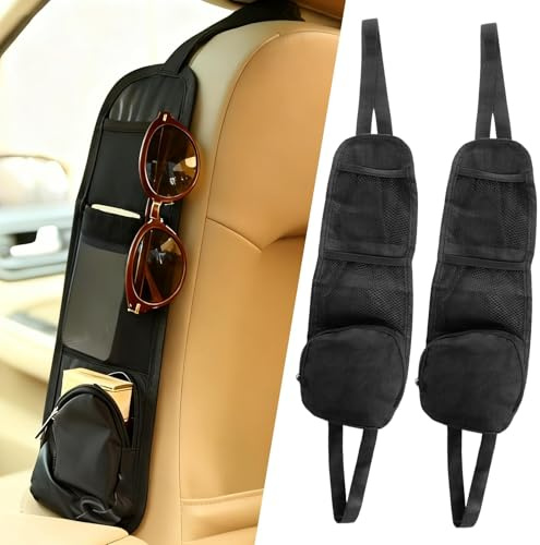 2 Piezas Organizador de Coche Universal, Bolsa de Almacenamiento Lateral con 3 Bolsillos, Organizador Lateral Asiento Coche, Protección del Respaldo del Coche, para Asientos Delanteros y Accesorios