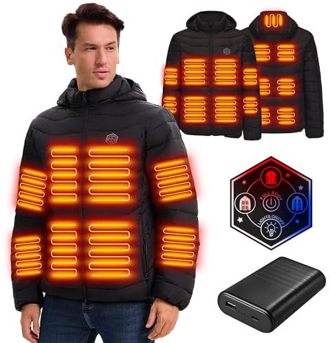 SANNKA Veste Chauffante Homme Avec Batterie 16000 mah,Gilet Chauffant Homme avec 15 Zones de Chauffage,Veste Imperméable Coupe-vent pour Camping, Ski(M)