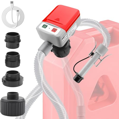 KAOLALI Pompa del carburante elettrica 12 V con arresto automatico USB-C pompa di riempimento per benzina diesel (12 l/min), testa della pompa da 28 mm, tubo da 132 cm e 4 adattatori pompa a benzina