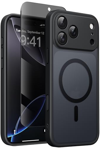 GolbinBox Magnetic for iPhone 17 Pro Max Case with Privacy Screen Protector, Compatible with MagSafe,[Full Camera Protection] Military Grade Matte Translucent iPhone 17 ProMax Phone Cover,Black