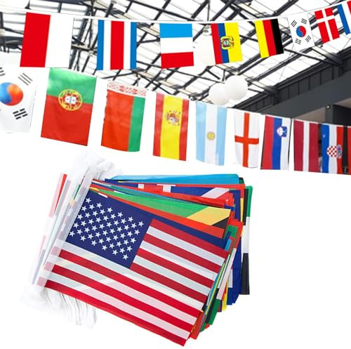 Bandera de cadena de 32 países - Varios banners de bandera internacional para eventos internacionales - Banderas colgantes mundiales para eventos deportivos de la Gran Conferencia de la fiesta de