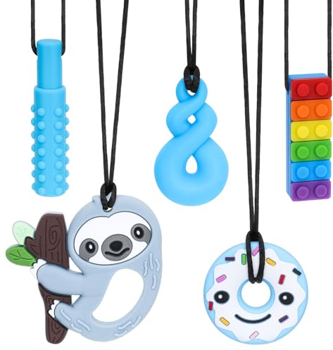 MizzyTots Beißringe 5er Set | Sensorische Kauketten für Kinder ab 3 Monate | BPA-frei Kaukette Halskette für Babys, Kleinkinder & Kinder mit Autismus, ADHS | Beißkette als Zahnungshilfe/Stressabbau