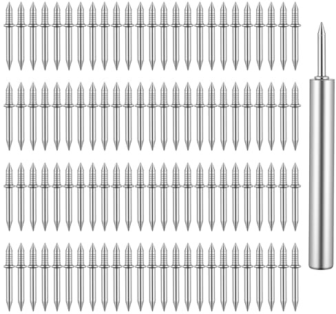 100 Pcs Double-Head Skirting Thread Seamless Nail Invisible Fasteners Hardware Nails No Mark No Hole Fasteners Nails with Sleeve Tool Skirting Line Without Marks Nail for Wood Trim & Baseboards