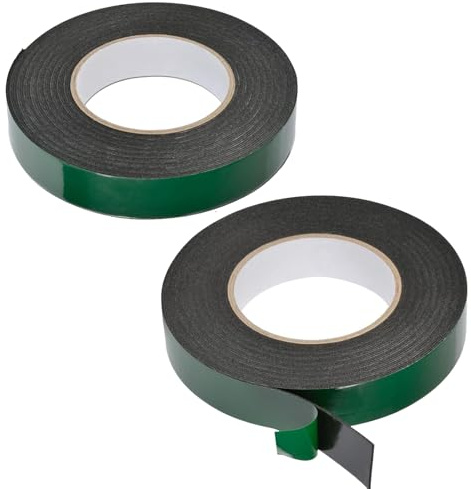 KRENIE Ruban adhésif double face en mousse - 20 m x 10 mm - Noir - 2 rouleaux de 10 m chacun - Ruban adhésif étanche - Pour garnitures de voiture, plaques d'immatriculation, bandes LED, décoration de