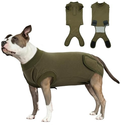 Hjumarayan OP Body Hund Kastration - OP Anzug Hund | Alternative zum Halskragen | Atmungsaktiv, Weich & Elastisch | Verhindert Lecken & Kratzen | Für Rüden & Hündin, Armeegrün M