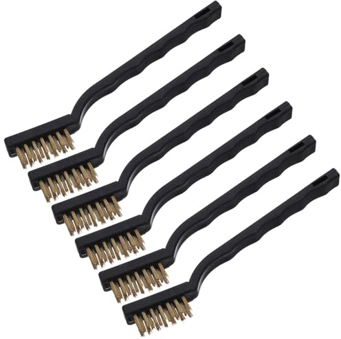 Hoement Set da 6 Mini Spazzole Curve in Ottone Manico Nero per Pulizia Ugelli Stampante 3D e Rimozione Ruggine, Spazzole Abrasive per Cordoni di Saldatura e Superfici Murarie