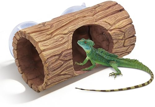 Crested Gecko Tank Accessories, Reptile Hide Bearded Dragon Accessories Gecko Hide with Suction Cup Simulation Tree Trunk Terrarium Decor for Hermit Crabs Lizards
