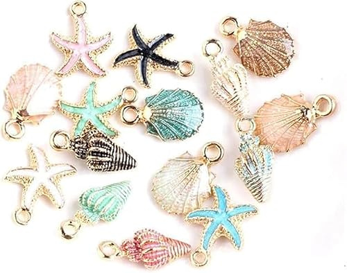 Elzhan 20Pcs Multicolour Mixed Alloy Metal Shell Pendant Conch starfish Charms for Jewelry Making Fit DIY Handmade Earring Necklace Beading and Jewelry Making,Jewelry Making Charms