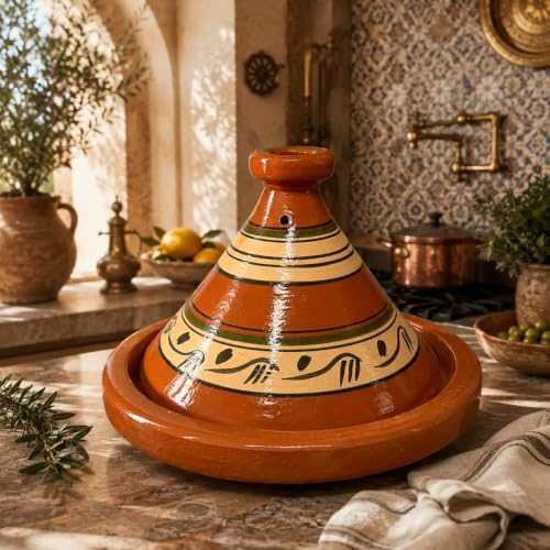 Tajine XL 35 cm in Terracotta Dipinta a Mano – Pentola Tradizionale Marocchina + Ebook Gratuito 0107261104