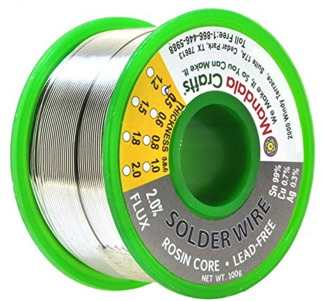 Mandala Crafts Lead Free Solder Wire with Solder Flux - 100g 0.5mm Rosin Core Solder for Electronics - Ag0.3 Cu0.7 Sn99 SAC Tin Soldering Wire for Stained Glass Electrical PCB