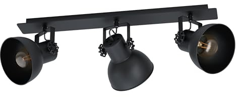 EGLO Deckenlampe Barnstaple 1, 3 flammige Deckenleuchte Vintage, Industrial | Retro, Deckenstrahler aus Stahl, Wohnzimmerlampe in Schwarz, Küchenlampe, Spots mit E27 Fassung