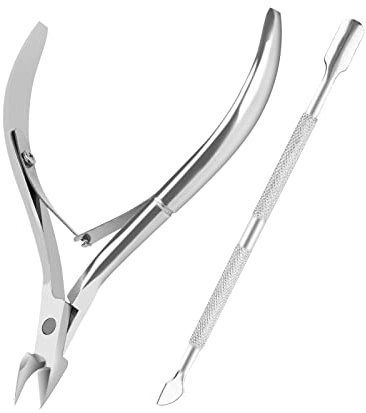 Metal Nail Cuticle Trimmer with Cuticle Pusher and Cutter, 2 PCS Professional Cuticle Remover Tool Kit, Cuticle Cutter Set, Cuticle Nippers, Cuticle Clippers for Women, Manicure Pedicure Tool