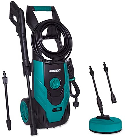 VONROC Idropulitrice V18-2 1800W - 140 bar - 420 l/h - Include Tubo da 8 m, serbatoio detergente integrato, lava patio, ugelli e accessori
