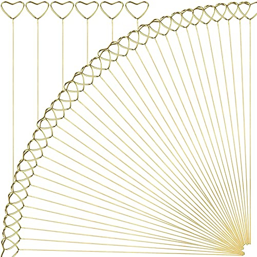 H&W 40Pcs Florale Platzkartenhalter,Metalldraht 30.5cm Tischnummer Halter,Goldene Herzförmige Ständer für Kartenhalter,Foto Menü Noto Memo Clips Halter für Hochzeit Geburtstag