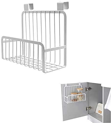 Skåp hängande korg, vägg metall trådkorg, väggmontering hängande organisatör, krok del, för köksskåp dörrar, badrumsdörrar, garderobsdörrar, kontor arkivskåp (vit)