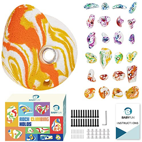 BABY FUN 24 Rock Climbing Holds for Kids and Adults, 6 Colors Resin Rock Climbing Wall Grips in Gift Box - Mounting Hardware Included - Climbing Rocks for DIY Rock Climbing Wall