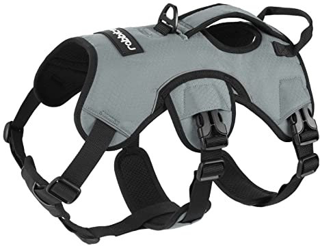 rabbitgoo Ausbruchsicheres Hundegeschirr Mittelgroße Hunde mit Griff, Anti Zug Sicherheitsgeschirr Hund Atmungsaktiv, Verstellbare Brustgeschirr, Gepolstertem Hundeweste, Panikgeschirr, Grau M