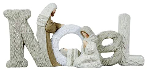 Christmas Crib Figure Krippe Set Traditional Nativity Scene Ornamente With Resin Figures Statue & English Letter Decoration, Nativity Manger Ornament Religious Figures Jesus Decorations (noel)