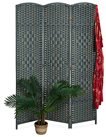 Relaxdays Paravent, 3-teilig, Faltbarer Raumtrenner, HxB 170x120 cm, für innen, Trennwand, Holz, Papierseil, grau