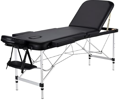 Yaheetech Table de Massage Pliante Professionnelle 3 Section 60 x 213 cm Lit de Massage à Hauteur Réglable Repose-tête Ergonomique pour Massage Spa Tatouage Noir