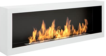 Biokamin S-Line Box 120cm. Bio ethanolkamin 1200 mm Weiß matt, wandkamin. An der Wand befestigter Bio Kamin mit aufgebauten Seiten. Wängender bioethanol Kamin ohne Glas.