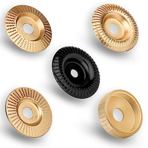 5 Pezzi Disco per Intaglio del Legno, Disco per Modellare Legno per Accessori per Smerigliatrice Angolare 4 e 4 1/2 con Perno da 1,6cm Utensili per Smerigliatura di Ceppi