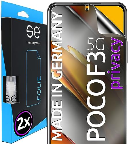 2x se® Protector 3D Privacy para Xiaomi Poco F3, Protección de Privacidad, Compatible con Huellas y FaceID, Instalación sin Burbujas, Resistente a Golpes y Arañazos, Fabricado en Alemania