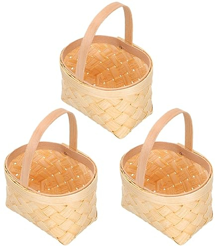 HOMSFOU 3st Kleiner Holzkorb Mini-süßigkeitskörbe Handgeflochtene Holzkörbe Miniaturhalter Mini-strohkörbe Puppenhaus-miniatur-korb Süßigkeiten Chinesische Tanne Handheld Aufbewahrungskorb
