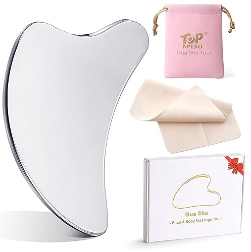 Gua Sha Gesichtswerkzeug, Große Guasha Edelstahl Schabemassage-Tools zu reduzieren Gesicht Spannungen & Schwellungen & Lymphdrainage