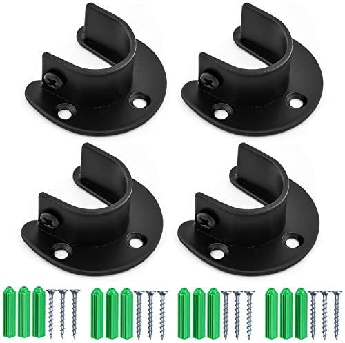 4 Packs Heavy Duty Closet Rod Bracket，Stainless Steel U Shaped Rod Bracket with Screw ，for Closet Shower Curtain Rod, Wardrobe, Cabinet （Black)