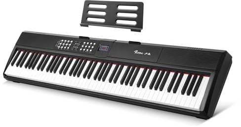 Rosen P51 Full Size Weighted Keyboard 88 Key Beginner Digital Piano, Tragbares E-Piano mit Sustain Pedal und Netzteil, Schwarz