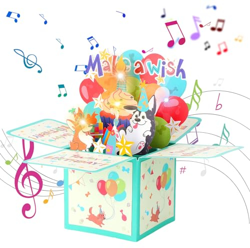 Geburtstagskarte mit Musik und Licht Geburtstagskarte Pusten 3D Pop-Up-Geburtstagskarten Ausblasbare Lichtkerze Geburtstagsgeschenke für Mädchen Freundin Männer Frauen