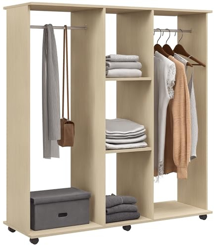 HOMCOM Garderob garderob mobil förvaringshylla 6 hjul 120 L x 40 l x 128 H cm i naturligt trä