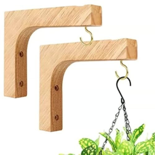 XILENY 2 Stück Holz Wandhalterungen - Pflanzenhalterung, Laterne, Wandhaken, Blumenampelhalter, Pflanzer, Hängend，Für Gärten im Freien, Büros, Heimdekoration(L Form)