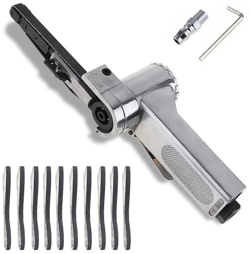 Druckluft Bandschleifer,Luftbandschleifer 10mm 330mm mit 10 Schleifbändern - stufenlos verstellbar, 16000 U/min,Schleifen Polieren Verschiedene Fahrzeug Auto Pneumatische Werkzeuge Fingerfeile