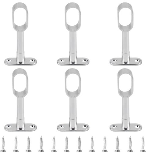 INCREWAY 6 soportes de techo ovalados de aleación de zinc plateado para barra de armario, soporte de brida de montaje medio, ajustable de 85 a 120 mm de altura para barras de cortina y rieles de ropa