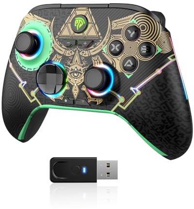 EasySMX X15 Mando PC Inalambrico con 7 Colores de Luz, 2 Modos de Luz - Hall Joystick - Hall Trigger - 1000 mAh Batería Recargable- Turbo- para PC/Switch/Móvil/Tableta